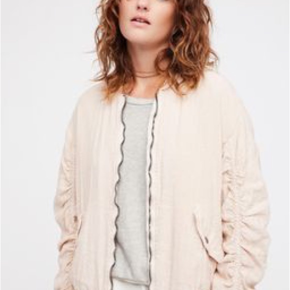 Free People blush Ruched Linen Spring Jacket - Picture 7 of 8